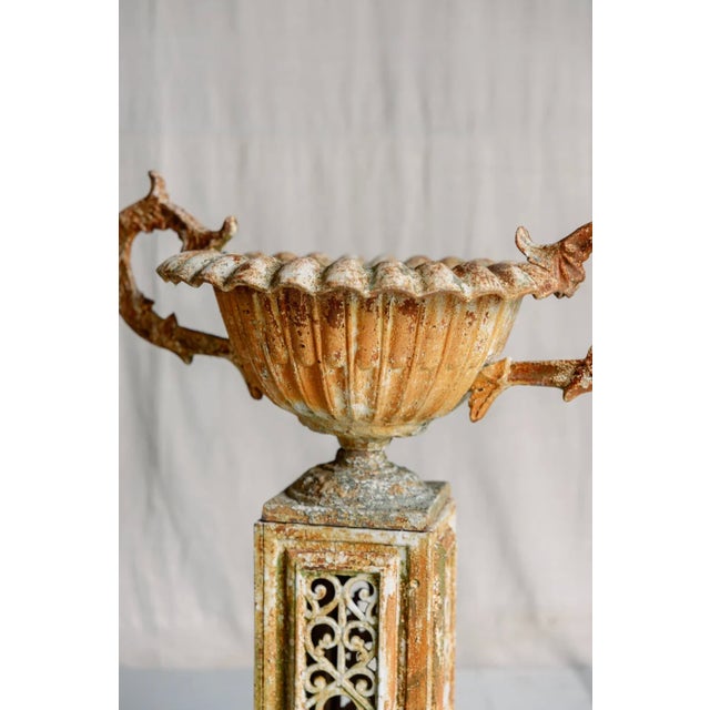 Pair Early 19th Century Iron Urns and Stands For Sale - Image 4 of 6