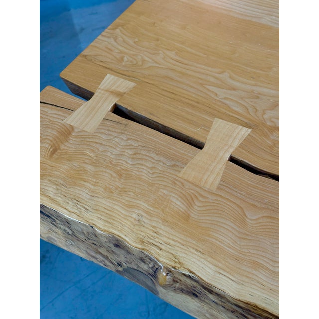 Contemporary Beautiful English Elm Live Edge Dining Table with Butterflies For Sale - Image 3 of 17