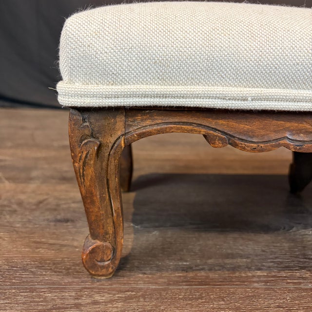 Cream French Louis XV Petite Carved Walnut Footstool or Footrest For Sale - Image 8 of 9