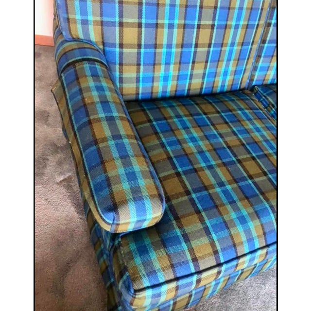 Mid Century Sofa Blue and Green Plaid 3 Seat Sofa For Sale - Image 6 of 12