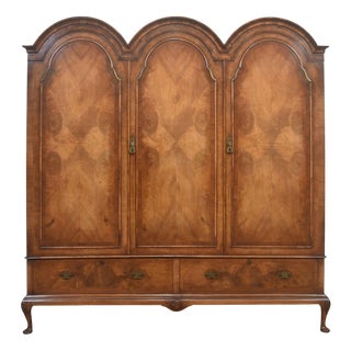 Antique Walnut Triple Wardrobe, 1890s For Sale