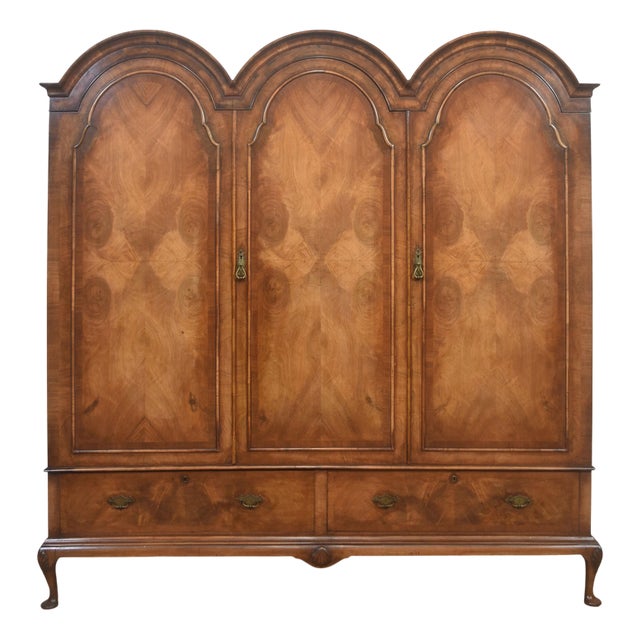 Antique Walnut Triple Wardrobe, 1890s For Sale