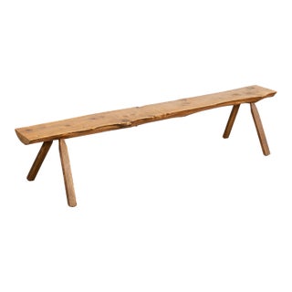 20th-Century Hungarian Pine Rustic Peg Leg Bench For Sale