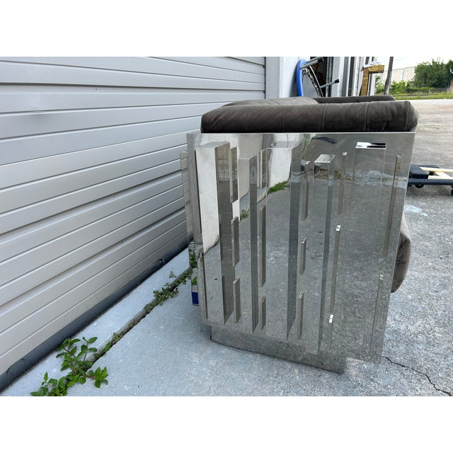 Mid-Century Modern 1990s Paul Evans Inspired Cubist Chrome Loveseat or Sofa For Sale - Image 3 of 12