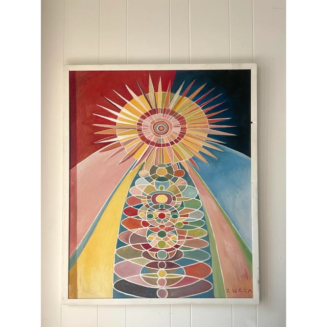 Board Vintage Signed Geometric Modernist Abstract Oil Painting For Sale In West Palm - Image 6 of 14