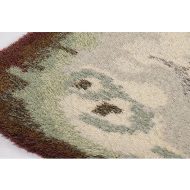 Mid-Century Modern Vintage Swedish Rya Rug, Cream, Sage and Brown Abstract Pattern - Rug & Kilim For Sale - Image 3 of 10