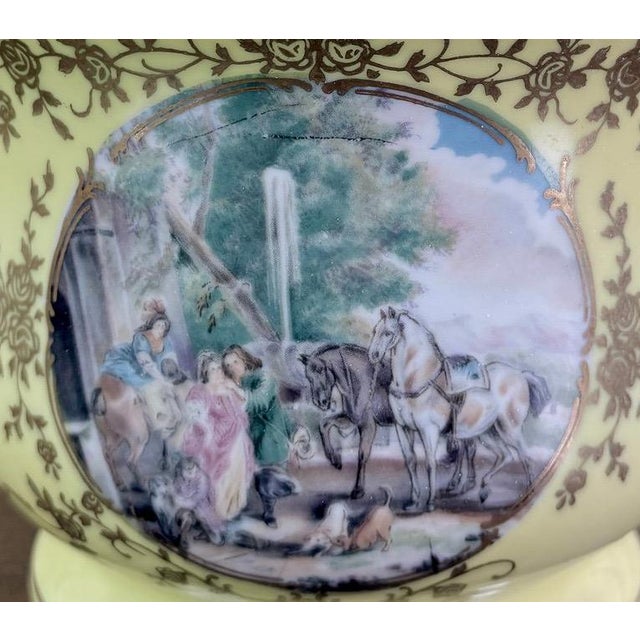 Mid 20th Century Elegant Neoclassical Style Cachepot — Scenic Romantic Portraits & Gilt Filigree For Sale - Image 5 of 10