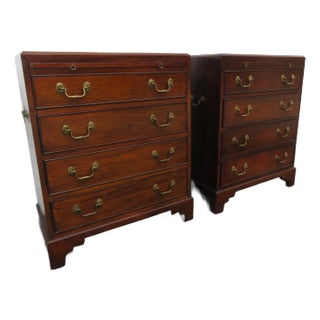 Large Mahogany Inlay Nightstands End Bedside Tables With Pullouts Tray a Pair 5933 For Sale