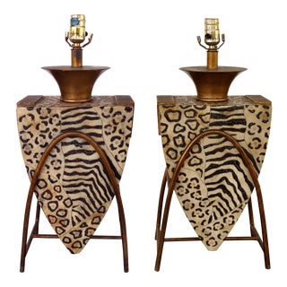 Leeazanne Safari Animal Print Table Lamps on Gilt Iron Bases- a Pair For Sale
