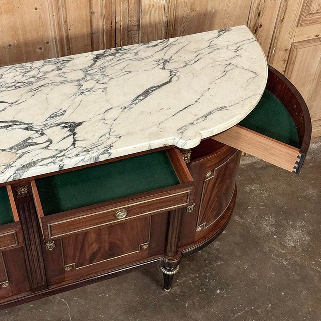Grand Louis XVI Style Flame Mahogany Buffet With Marble Top For Sale - Image 18 of 18