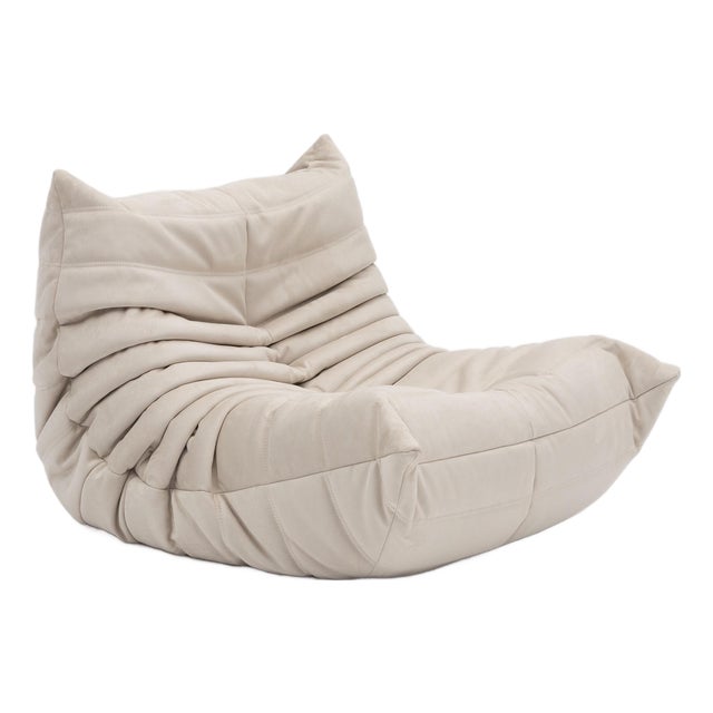 Ligne Roset Vintage Togo Fireside Chair in Soft Ivory Microfibre Restored For Sale