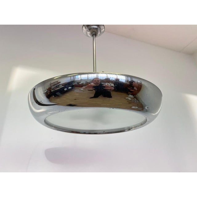 Bauhaus Chrome UFO Pendant attributed to Josef Hurka for Napako, 1940s For Sale - Image 6 of 9