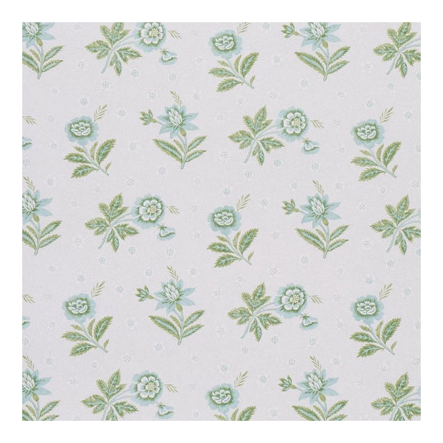 Sample - Schumacher Colline Wallpaper in Leaf & Aqua For Sale