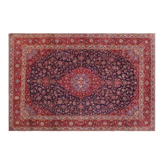 Vintage Handmade Blue Wool Rug With Medallion For Sale