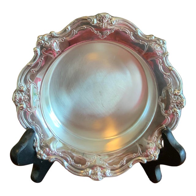 Vintage Gorham Silver Tray Used as Dog Bowl, Catchall, Serving Dish or Wine Coaster for Bar Cart, Vanity Styling, Palm Beach Regency or Traditional For Sale