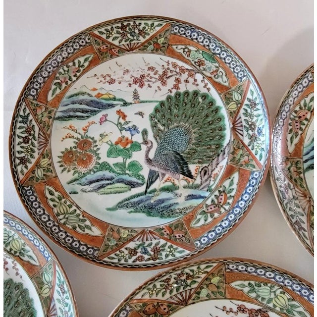Green Late 19th Century Chinese Kangxi Style Famille Verte Peacock Porcelain Plates – Set of 7 For Sale - Image 8 of 13
