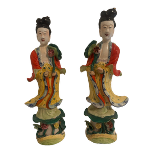 Guanyin Hand-Painted Porcelain Statues, a Pair