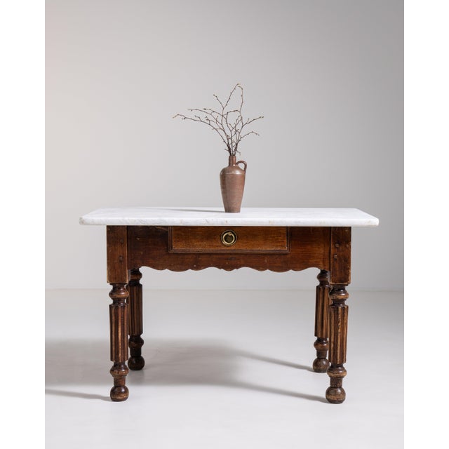 French Butcher's Table with Marble Top, Antique, France, Circa 1900 For Sale - Image 4 of 13