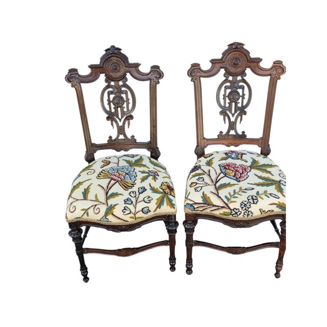 Wood Pair of 19th Century Rosewood Princess Chairs Heavily Carved Detail Rosewood. For Sale - Image 7 of 8
