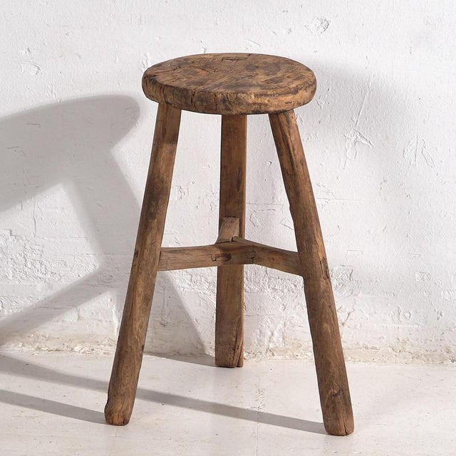 Brown Antique Handmade Stool, 1900 For Sale - Image 8 of 8