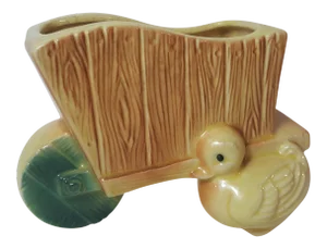 Royal Copley Yellow Duckie and Wheelbarrow Planter