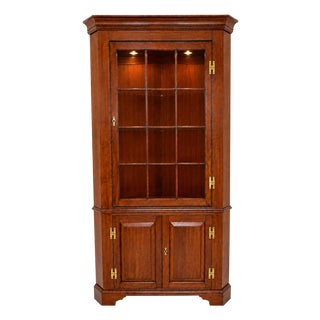 Henkel Harris Lighted Corner Cabinet Solid Wild Black Cherry For Sale
