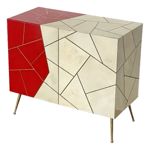Wooden Sideboard in Red Glass, 1980s