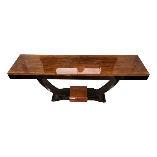 Art Deco Console in Walnut Veneer and Black High-Gloss Lacquer, 1920s For Sale