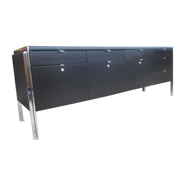 Metal Vintage Stow & Davis Leather Top Credenza For Sale - Image 7 of 7