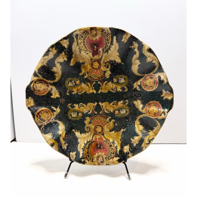 Vintage Famille Noire Hand Painted Enamel Satsuma Ware Bowl & Scalloped Edge Plate From China For Sale - Image 9 of 12