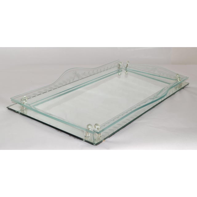1930 Art Deco Venetian Etched Mirror Tray Serving Platter Glass Ball Decor Italy For Sale - Image 17 of 17