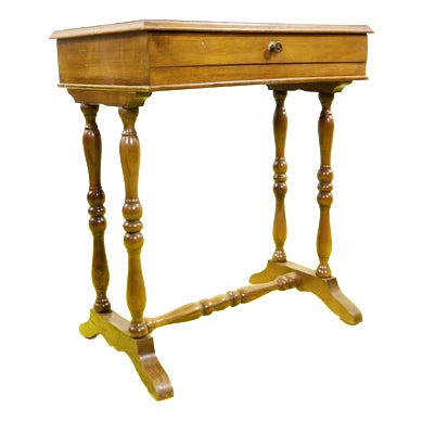 Wooden Worktable with Turned Legs and Drawer For Sale