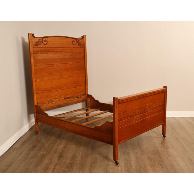 Farmhouse Antique American Victorian Oak Full Size High Back Bed For Sale - Image 3 of 18