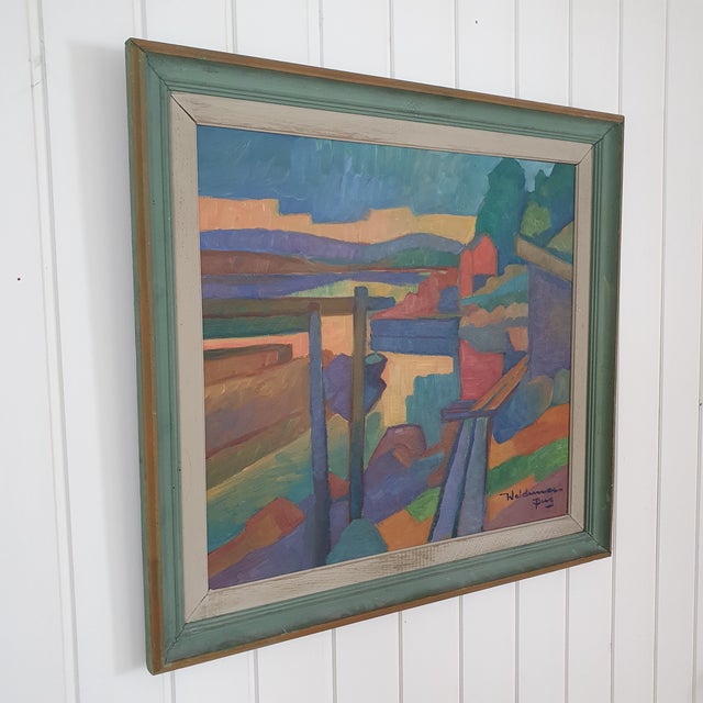 1947 Mid-Century Swedish Modernist Oil Painting by Waldemar Berg For Sale - Image 16 of 18