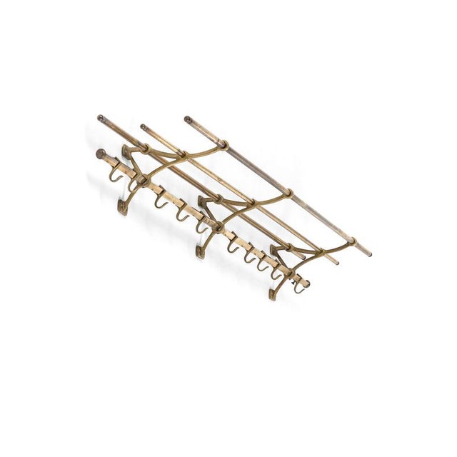 Long Brass Luggage Rack with Hooks For Sale - Image 3 of 11