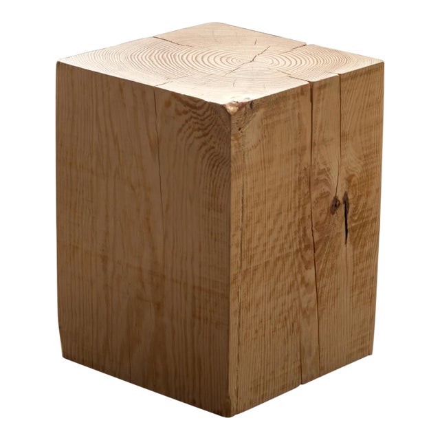 Alabama Sawyer "Hyo" Natural Pine Wood Cube Side Table For Sale