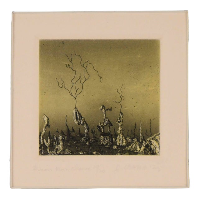 "Arian Moon Chance" - 1975 Surrealist Lithograph on Paper by Jim Crabb For Sale