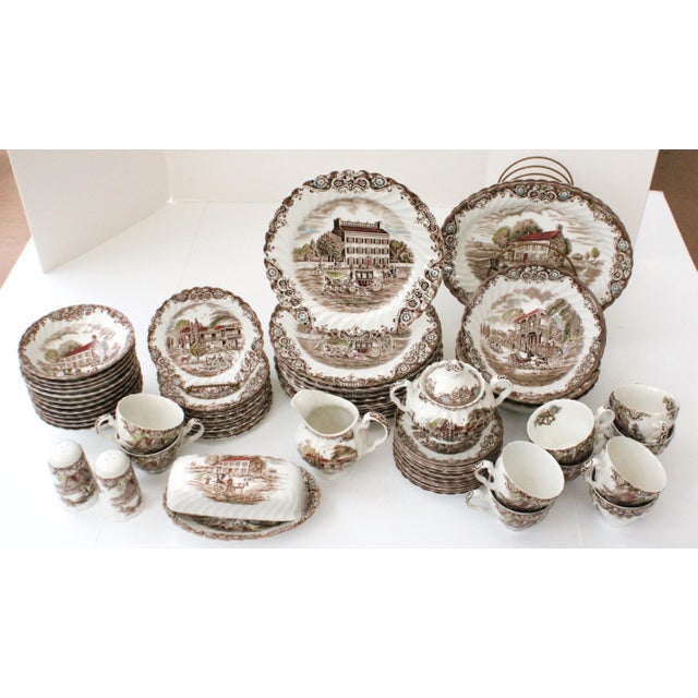 Chocolate English Johnson Brothers Georgian Heritage Hall Dinnerware Set, 69 Pieces For Sale - Image 8 of 11