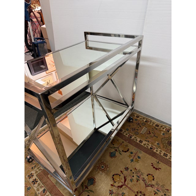Metal Worlds Away Gerard Bar Cart, Stainless Steel For Sale - Image 7 of 12