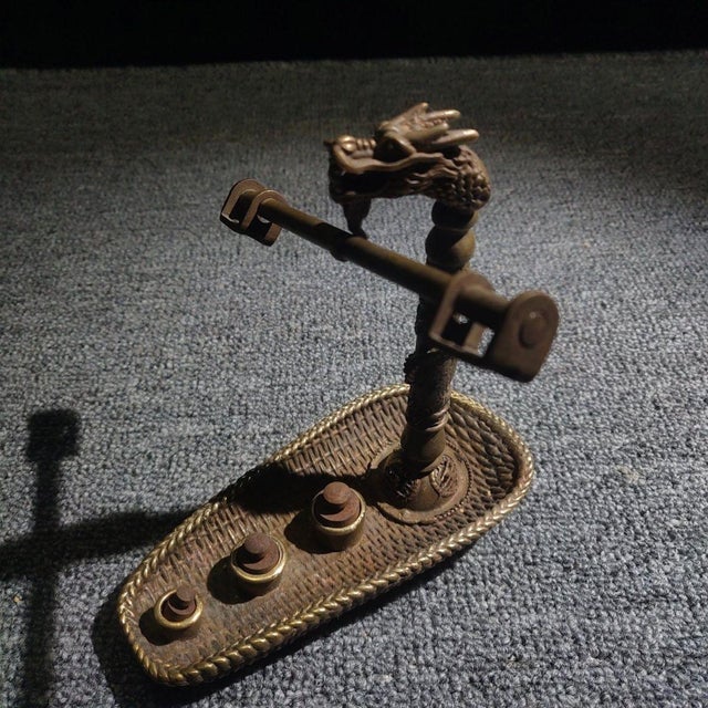Vintage Brass Dragon-Head Balance Scale With Original Weights For Sale - Image 9 of 9