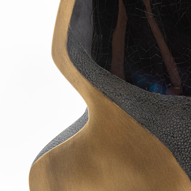 Modern Sculptural Vase in Shagreen With Shell and Brass Details by R&y Augousti For Sale - Image 11 of 11