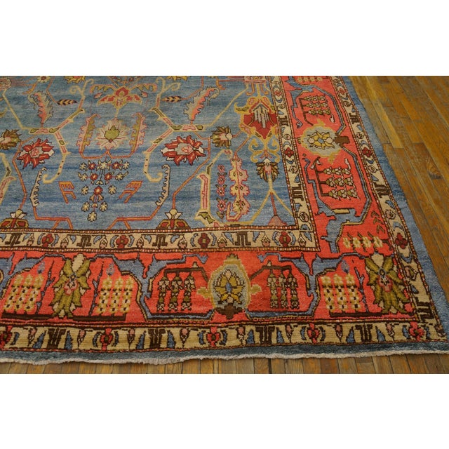 Asian 1880s Teal Blue Geometric Antique Central Asian Silk Khotan "Kashgar" Rug 9' X 13' Handknotted Wool Carpet For Sale - Image 3 of 13
