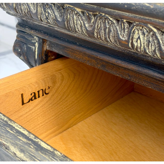 Wood Vintage Lane Bombe Chest — Hand-Painted Blue-Gray & Gold Distressed Finish For Sale - Image 7 of 7