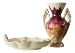 Vintage Hand-Painted Ceramic Vase and Bowl from C.A.L, Italy, 1980s, Set of 2