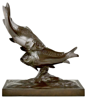 Santiago Bonome, Art Deco Sculpture of Two Carp Fish, 1930, Bronze