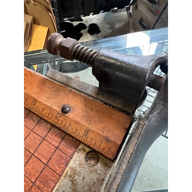 Wooden Vintage Industrial Paper Cutter With Metal Handle For Sale In Atlanta - Image 6 of 10