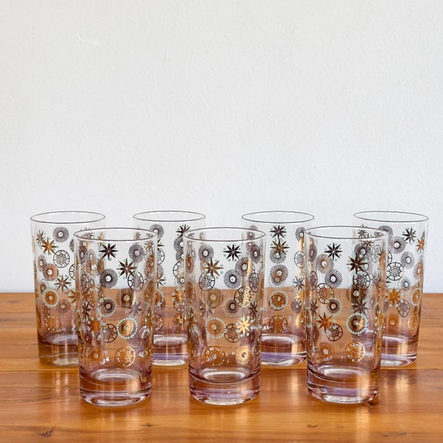 Mid-Century Modern 1960s Mid-Century Modwrn Atomic Sinclair Dorothy Thorpe Glama Highball Glasses- Set of 7 For Sale - Image 3 of 8