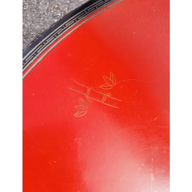 Vintage Japanese Chinoiserie Round Red Black Low Level Coffee Table For Sale In West Palm - Image 6 of 7