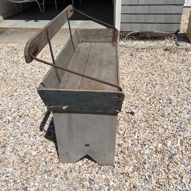Antique rustic wood bench, was painted green at one point. Looks like maybe it was upholstered at one time. Most paint has...