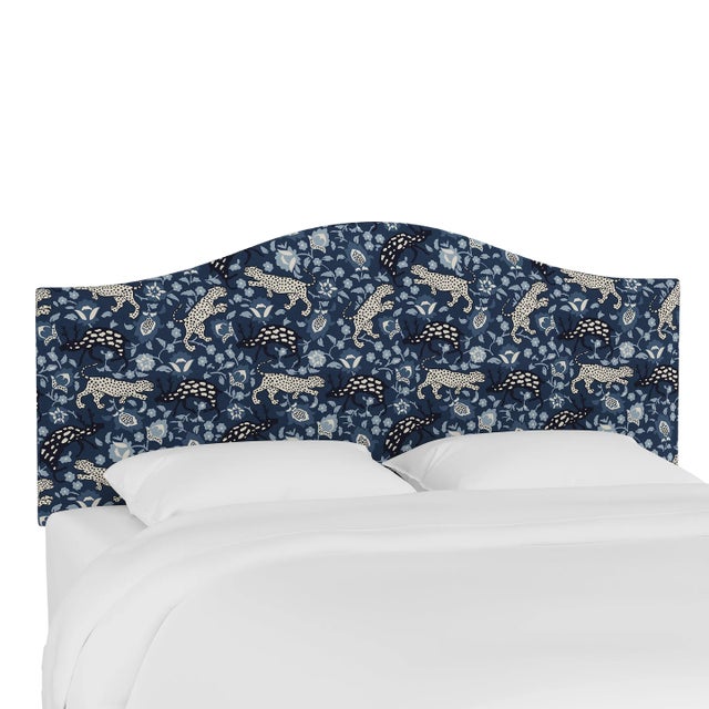 Kenmore Headboard in Blue Leopard, California King For Sale